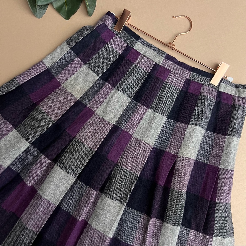Vintage Union Made Purple Plaid Wool Blend Pleated Skirt - Picture 3 of 16